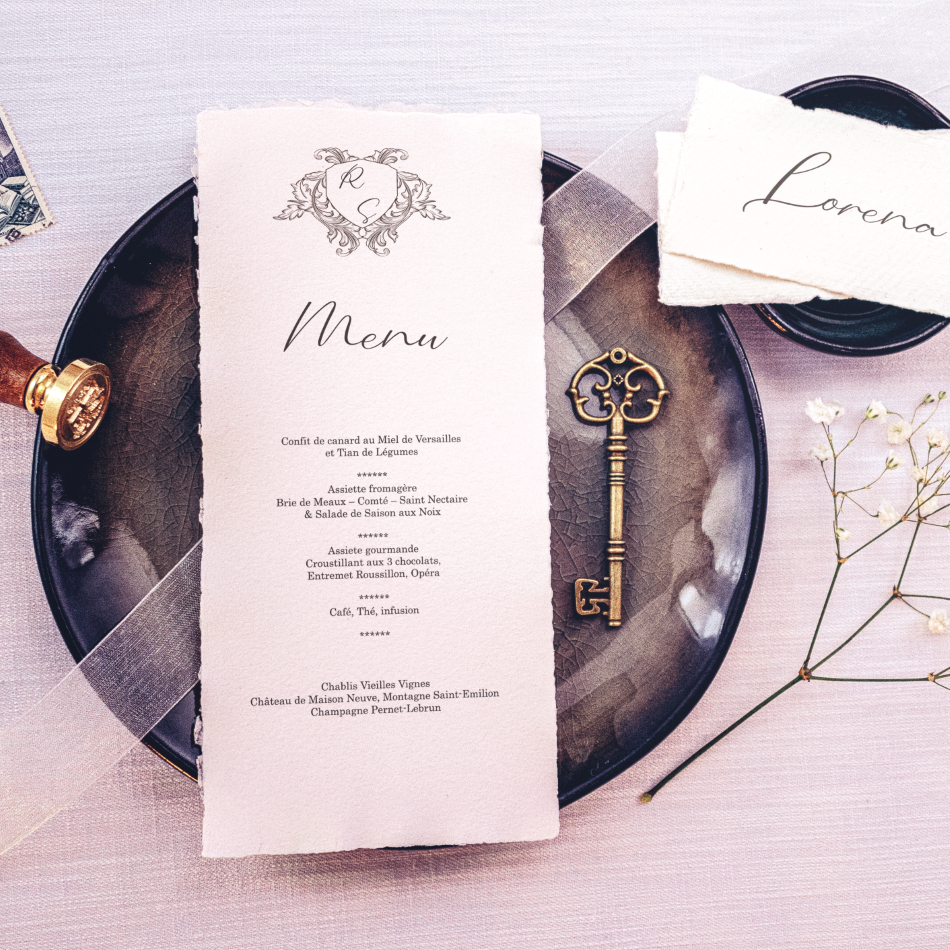 menu de mariage haut de gamme papier chiffon élégant classique artisanal